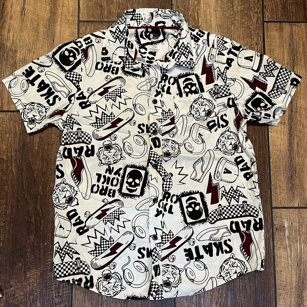 Wonder Nation Boys Size Husky L 10/12 Skater Button Up Shirt Short Sleeved